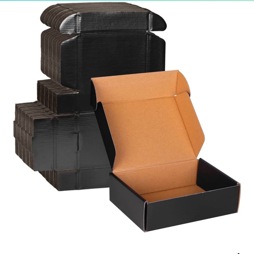 🫶 qty 10 black Corrugated Shipping Mailing Boxes 7x5x2  and Thank You Stickers